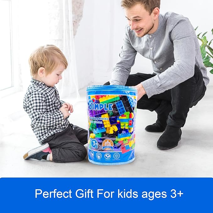 Dimple Large Building Blocks for Toddlers/Kids (600 Piece) Stackable, Multi-Colored, Interlocking Toys Safe, Non-Toxic Plastic Bright Colors, Waterproof Boys, Girls Age 3 for Kids