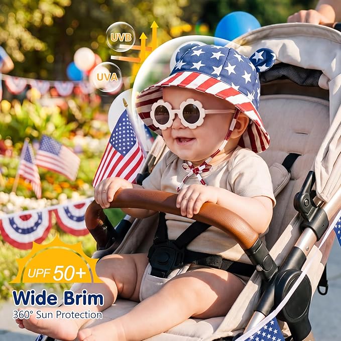 Zando UPF 50+ Wide Brim Baby Sun Hat with Sunglasses 0-12M - Sun Protection Infant Toddler Bucket Hat Adjustable for Outdoor