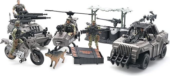 US Army Men Action Figures with Military Vehicles Toys Playset, Toy Soldiers with Military Trucks, Helicopter, War Tent for Kids Boys Girls, Best Age 6 7 8 9 10