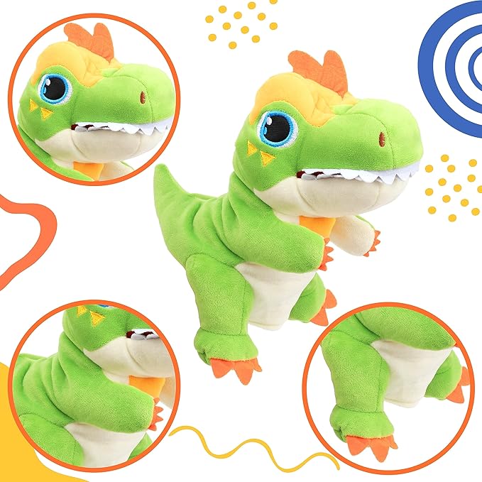 Cuteoy Plush Green T-Rex Hand Puppet Stuffed Animal Toy Open Movable Mouth Creative Role Play Storytelling Dinosaur Plushies Gifts for Kids Toddlers Birthday Christmas