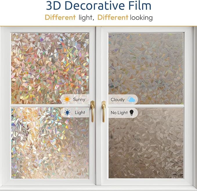 rabbitgoo Rainbow Window Privacy Film, Stained Cling, Brown, 35.4" x 78.5" | Decorative Static Sticker, Non-Adhesive Reusable Window Tint, Heat Control UV Blocking Coverings for Home Doors, Living Room