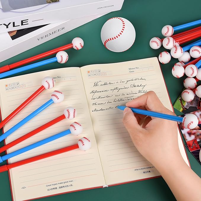 LiYiQ 25 Pcs Baseball Cartoon Cute Fun Pens Kawaii Baseball Shape Gel Black Ink Pen Cute Baseball Pens for Office Home Present