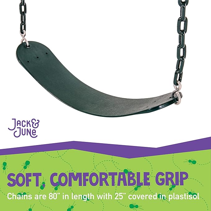 Jack & June Green Belt Playset Swing with 80” Chains Made for 5’ and 6’ Deck Height