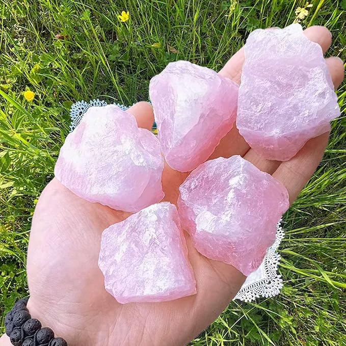 LAIDANLA Rose Quartz 2" Natural Rough Stones Crystal Large Raw Crystals Bulk Healing Gemstones for Reiki Healing Tumbling Fountain Rocks Wire Wrapping Decoration Cabbing Lapidary 4PCS 0.55lb
