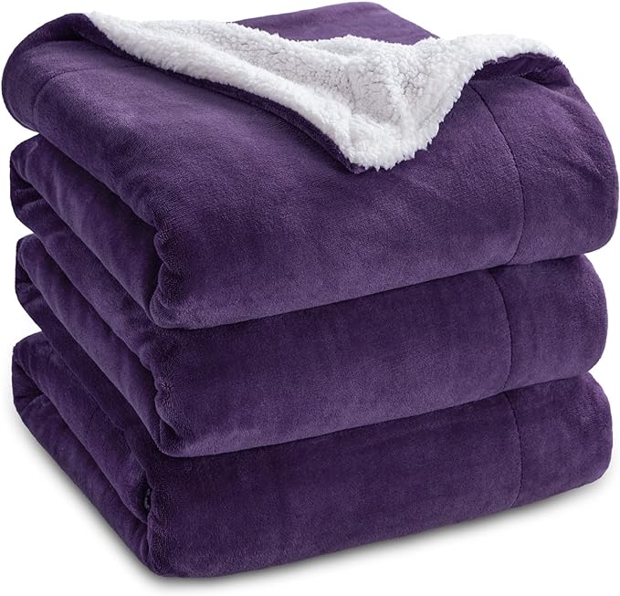 Bedsure GentleSoft Sherpa Fleece Blanket Queen Size for Bed, Non-Heated, Thick and Warm Throw Gifts for Women and Girls, Soft Fuzzy Plush Queen Blanket for Winter, Purple, 90x90 Inches