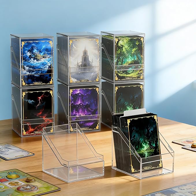 Mlikero Card Deck Cases, 12 Pack Acrylic Commander Deck Box Holding 100+ Sleeved Cards with 12 Dividers, Clear Card Storage Box Fit for MTG, TCG, Sports Cards