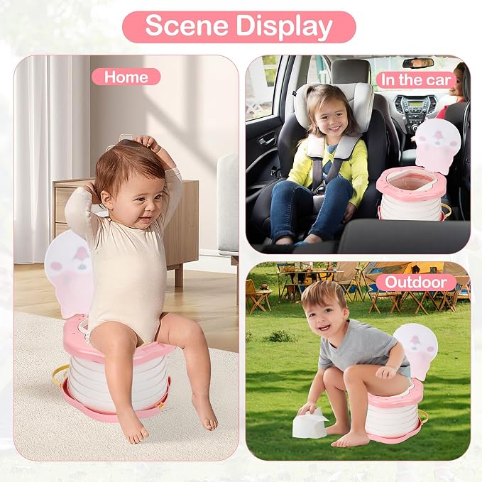 SunnySmile Portable Potty for Kids, Portable Toddler Toilet Cute Puppy Design with 45 Disposable Bags, Foldable Toddler Travel Potty for Camping, Road Trips, Car Toilet for Kids