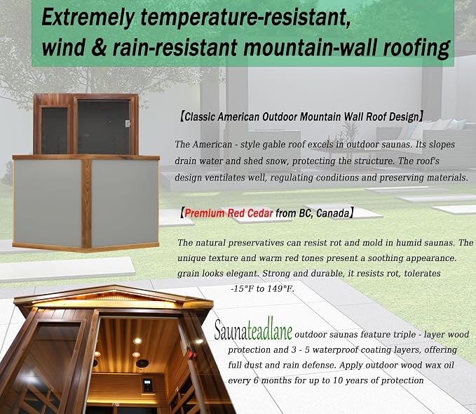 Full Spectrum Ultra-Low EMF Outdoor Sauna 2 Person, Red Cedar Far Infrared Saunas for Home, Near&Mid-IR Light, EMF 0.1-1.5mG, Bluetooth & Chromotherapy