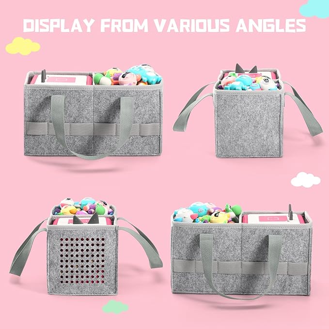 Carrying case for Toniebox Audio Player and Figurines Starter Set,Felt Organizer Bag,Travel for toniebox 2 Earphone and charger accessories portable bag (Grey)