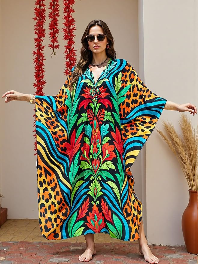Mumu Dresses for Women Plus Size, Bohemian Kaftan Beach Cover Up Long Maxi Nightgown Soft Loungewear