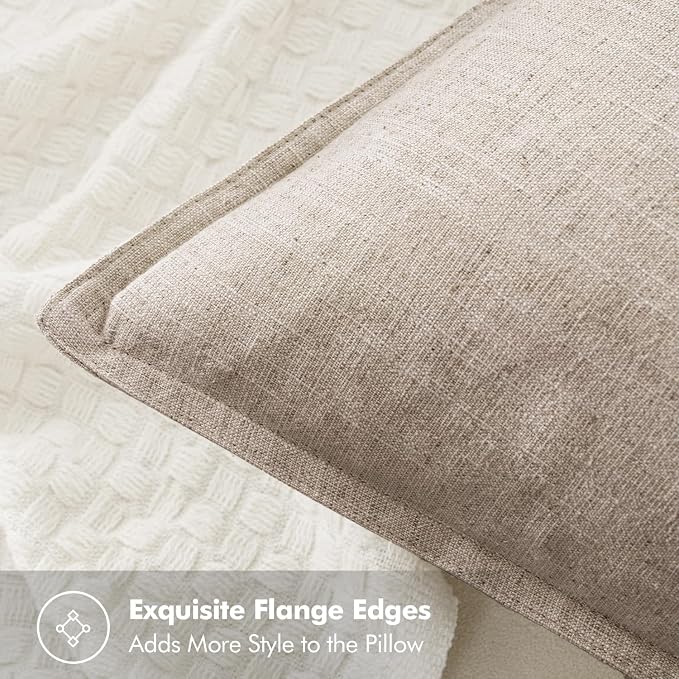 MIULEE Decorative Linen Pillow Covers 20x20 Inch Natural Linen | Boho Farmhouse Neutral Couch Throw Pillows for Bed, Pack of 2 Accent Modern Pillowcases, Sofa Livingroom Home Decor