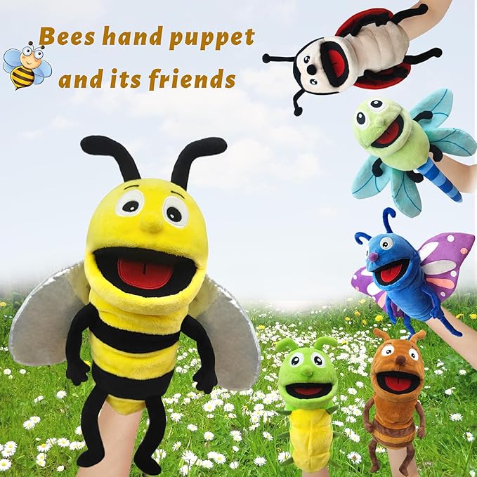 Hand Puppet Realistic Plush Puppet 13",Insect Animal Puppets for Kids Insect Stuffed Animal Hand Puppet with Moveable Mouth,Soft Stuffed Bee Puppet Story Toy Puppets Role Play Show Game