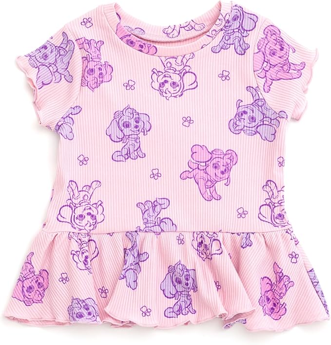 Paw Patrol Ribbed Peplum T-Shirt and Shorts Outfit Set Newborn to Little Kid Sizes (0-3 Months - 7-8)