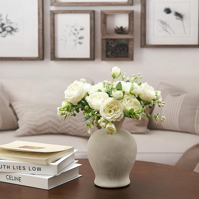 7.2" Ceramic Vase for Home Decor, Decorative Terracotta Farmhouse Rustic Vases for Living Room Kitchen Bedroom Bathroom Entryway Mantel Table, Pottery Vases for Pampas Grass Dried Fresh Flowers