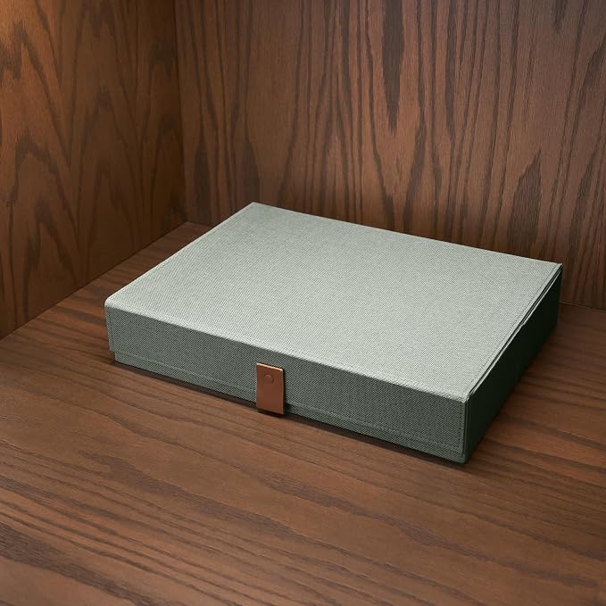 ZICOTO Decorative Photo Storage Boxes with Lids - Set of 2 Beautiful Linen Organizers Are Perfect to Safely Store Your Pictures, Documents, Scrapbooking Supplies, Keepsakes and Other Memories in Style