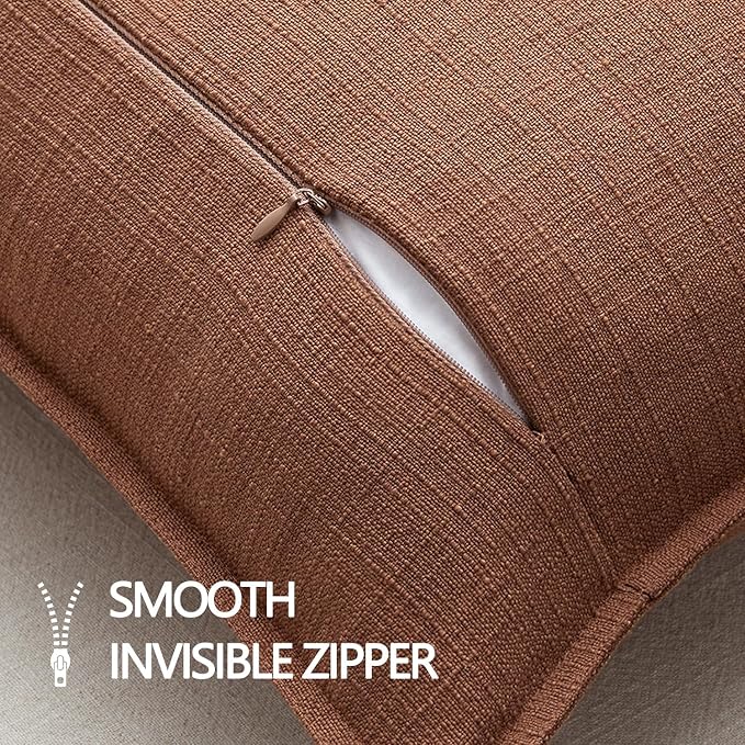 MIULEE Thick Textured Rust Decorative Fall Throw Pillow Covers 22x22 Inch | Set of 2, TerracottaLinen Blend Pillow Cover, Flange Edge Design, Farmhouse Modern Boho Style, Bed Couch Living Room Decor