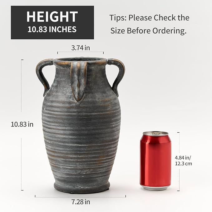 Emotionally Grounded Vase, Vaseking Large Ceramic Rustic Vase with 4 Handles, 10.83 inch Minimalist Decorative Farmhouse Vases for Home Decor, Living Room, Enterway, Table Decoration, Black Bronze