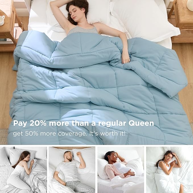 Bedsure Comforter Duvet Insert - Quilted Comforters Oversize Queen, All Season Duvet, GentleSoft Down Alternative Bedding, with 8 Tabs, Gifts for Women/Men, Light Spa Blue, Oversize Queen 98x98Inches