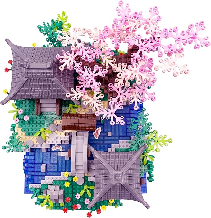 2799 PCS Cherry Blossom Tree Building Set for Adults Teens，Chinese Architecture Peach Blossom Pond Building Blocks，Micro Japanese Sakura Bonsai Tree Building Kit, Creative Gift for Kids 14+