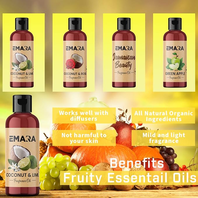 EMARA All Natural Fruity Coconut & Rose Essential Oil for Diffusers, Skin Care, Aromatherapy Fragrance Oil, Organic Therapeutic Grade 4 fl oz