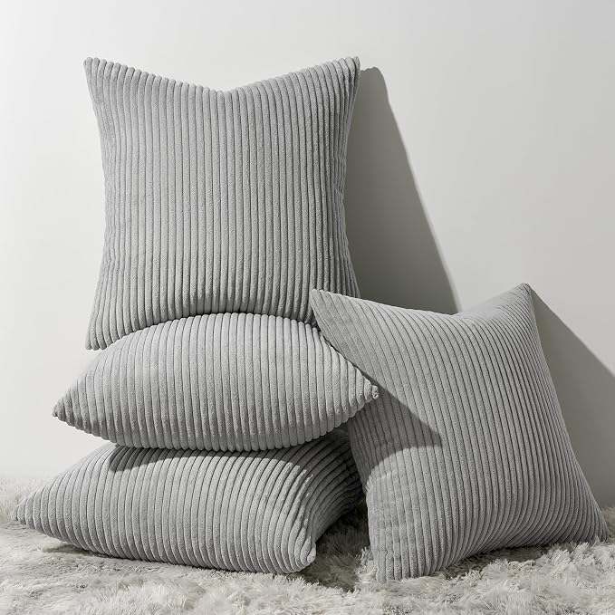 Topfinel Decorative Throw Pillow Covers Cushion Cases, Set of 4 Soft Velvet Modern Double-Sided Designs, Mix and Match for Home Decor, Pillow Inserts Not Included (12x12 inch, Grey)