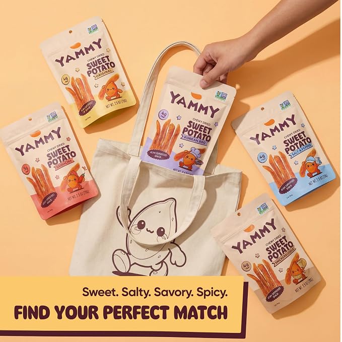 Yammy Chewy Dried Sweet Potato Sticks (Korean BBQ 5-Pack) - Healthy Asian Snack for Adults & Kids (Japanese & Chinese Super Food) - Vegan, Gluten-Free, 12 Vitamins & Minerals, 4g Fiber, 2.5oz