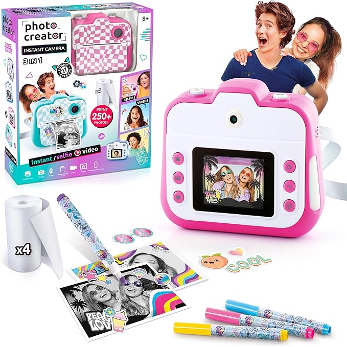 Photo Creator 3-in-1 Instant Camera for Kids – Pink; Camera, Instant Printer & Photo Booth with Fun Frames & Filters