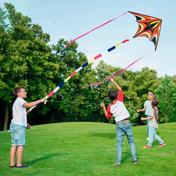 Kite, Large Delta Kites for Kids and Adults, Easy to Fly Rainbow Kites, Durable Multifunctional Beach Kite, Tangle-Free Flight Line, Durable
