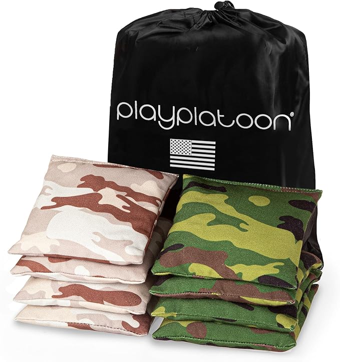 Play Platoon Cornhole Bags Weather Resistant- Set of 8 Regulation Bean Bags for Tossing- Official Professional Size & Weight Corn Hole Bags Two Color All Weather Cornhole Beans Bag Set with Tote Bag