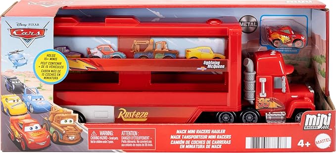 Mattel Disney and Pixar Cars Toy Transporter, Large-Scale Truck, Mack Hauler Holds 18 Miniatures & Includes 1 Metal Lightning McQueen, Play & Display