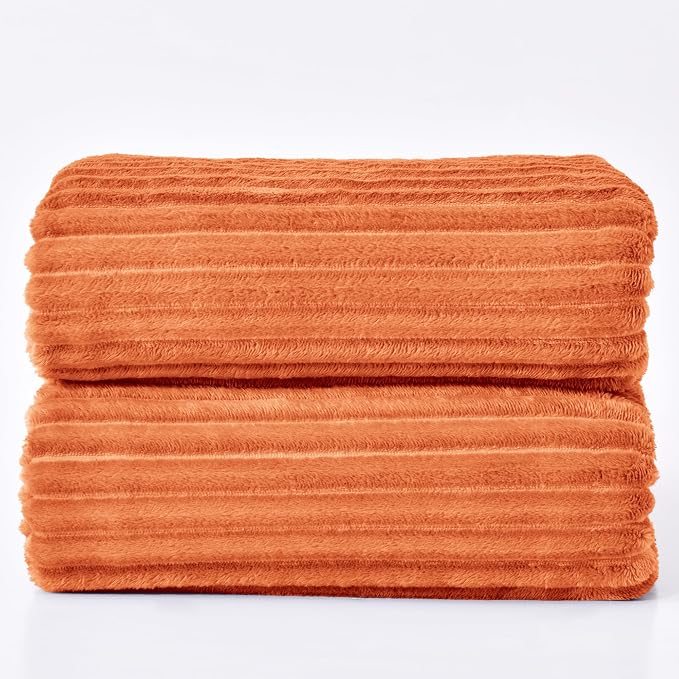 BEDELITE 3D Ribbed Burt Orange Fall Blankets Queen Size for Bed, 90x90 Inch | Soft Warm Decorative Fluffy Blanket, Cozy Fuzzy Lightweight Plush Fleece Throw Blankets for Bed, Room Decor, Gift for Women