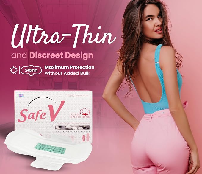 Sanitary Napkins for Women, 20pcs (245mm) - Day Use Ultra Thin Feminine Pads with Wings for Extra Heavy Flow - Breathable, Chlorine-Free, Hypoallergenic Period Pads with Leak-Proof Protection