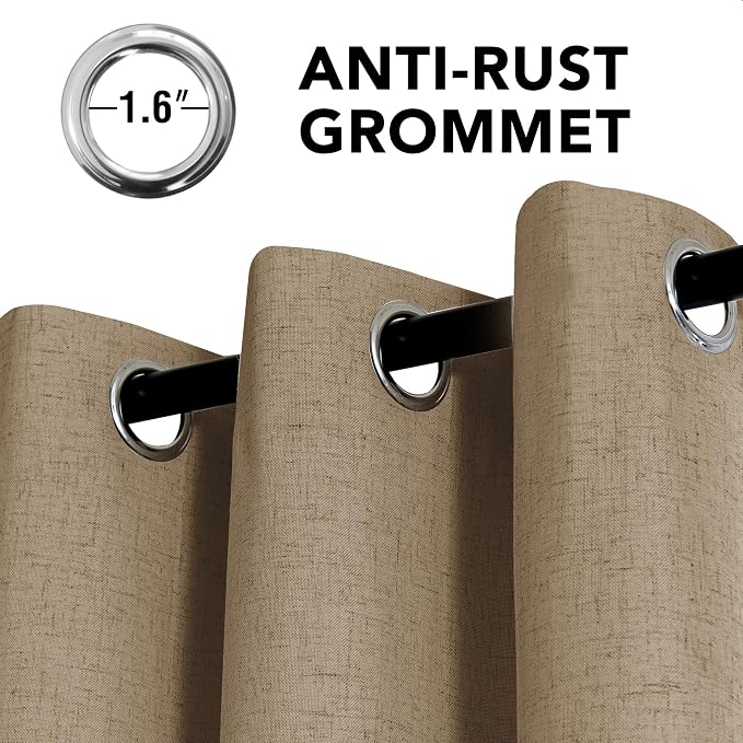 H.VERSAILTEX Linen Curtains 100% Blackout Curtains for Bedroom 90 inch Long Full Light Blocking Nature Linen Blended Window Curtains for Living Room Nickel Grommet (2 Panels, Heathered Macchiato)