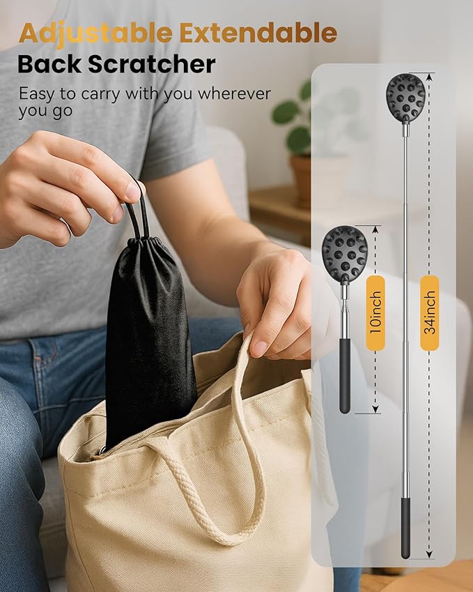 HEYAXA Telescoping Back Scratcher with 5 Detachable Heads,Dad Gifts for Men and Women, Practical Gifts for Father, Dad, Adults with Gift Box