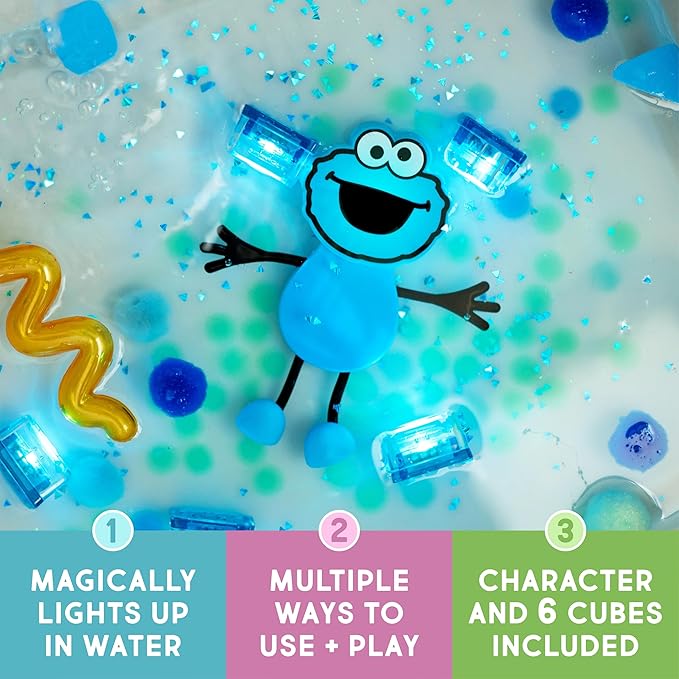 Glo Pals x Sesame Street Water-Activated Light-Up Cubes for Sensory Play (Cookie Monster - Cubes with Character)