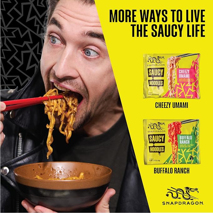 Snapdragon Saucy Instant Noodles with Korean BBQ Slurpable Sauce - Quick Meal, Snack, and Lunch. 12-Pack Microwave Noodles for Cup, Bowl, Ramen or Asian Stir Fry