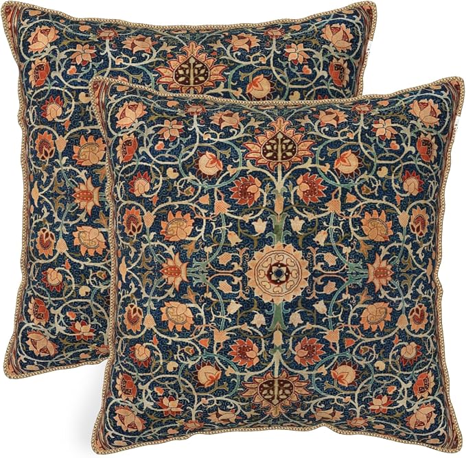 KSLIDS Vintage Floral Soft Velvet Pillow Covers 20x20 Inch Set of 2 | Burnt Orange Navy Flowers Plant Decorative Throw Pillow Covers Pillow Case For Sofa Couch Living Room Home Decor