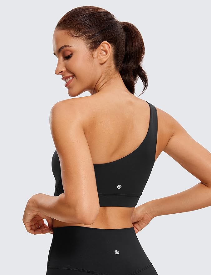 CRZ YOGA Butterluxe One Shoulder Sports Bras for Women - Sleeveless One Strap Low Impact Asymmetrical Workout Yoga Tops