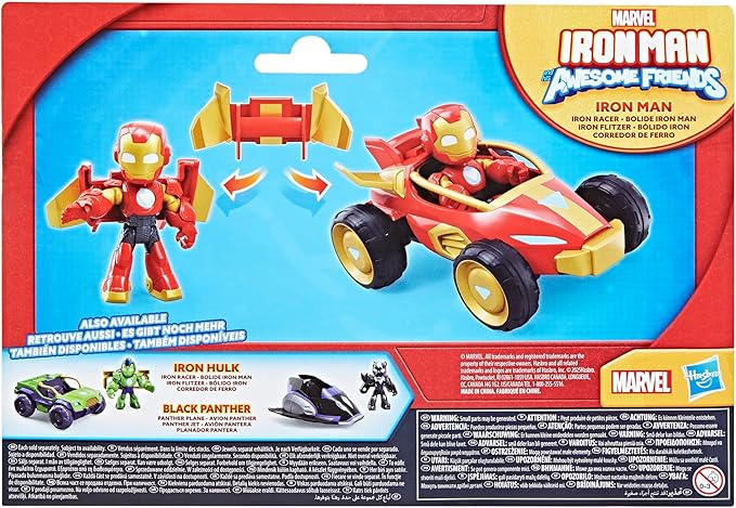 IRON MAN AND HIS AWESOME FRIENDS Marvel Iron Racer Action Figure & Toy Vehicle, 3-Inch Action Figures, Super Hero Toys for Kids, Ages 3+