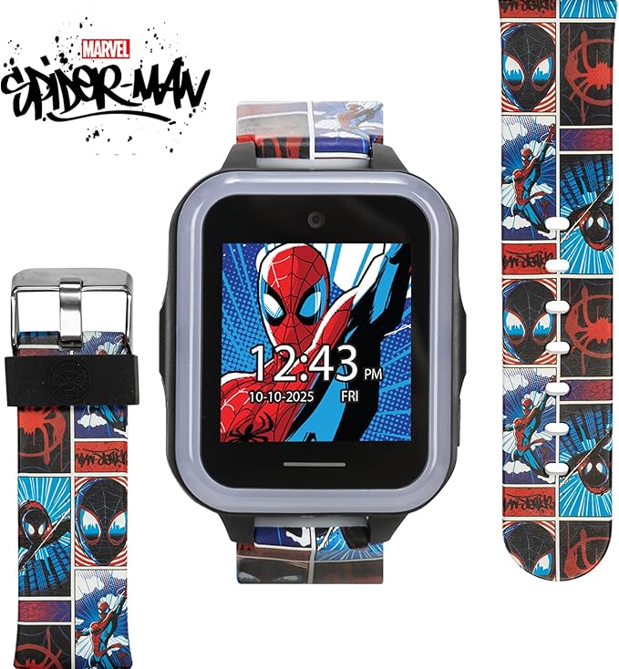 Marvel Spider-Man Kids Smart Watch with Touchscreen Camera Games Voice Recorder Flashing Bezel Alarm Stopwatch Step Counter Printed Silicone Band Fits Wrist Sizes 5.5” to 8”