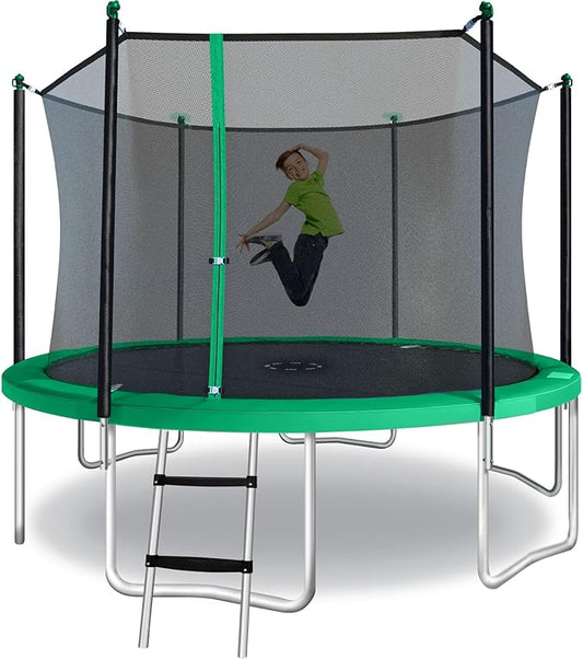 Outdoor Kids Trampoline with Heavy Duty Galvanized Rust Resistent Steel Frame: Safety Enclosure Net and Foam Pad, Meets ASTM Safety Standard