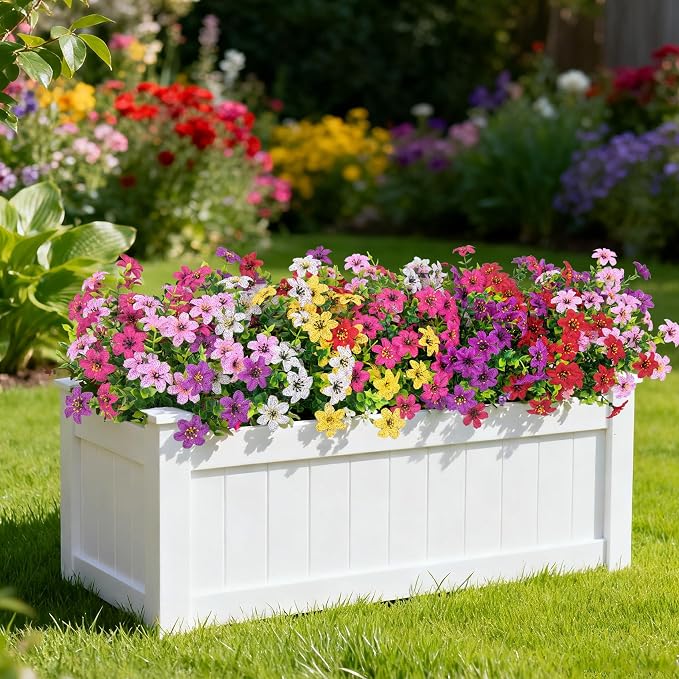 Ouddy Decor 24 Pcs Artificial Flowers for Outdoors Decoration, Multicolor | Fake silk flowers, UV resistant, faux plastic plant, for summer porch garden yard planter wedding indoor outdoor home decor