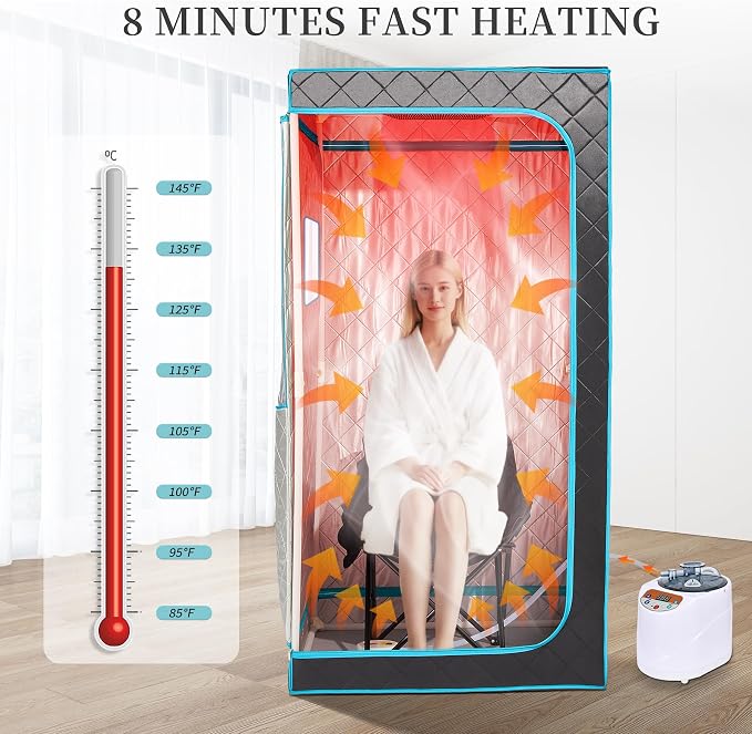 Portable Steam Sauna– Red Light Therapy Home Sauna Tent with 3L & 1500W Steamer, Remote Control Time & Temperature Settings, Foldable Chair Included for Relaxation