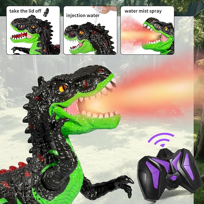 Remote Control Dinosaur Toys for Kids 3-5 5-7 8-12, RC Walking T-Rex Dinosaur Robot Toy with Water Mist Spray, Lights and Sounds, Rechargeable Battery, 3 4 5 6 7 8 Years Old Boy Girl Birthday Gift