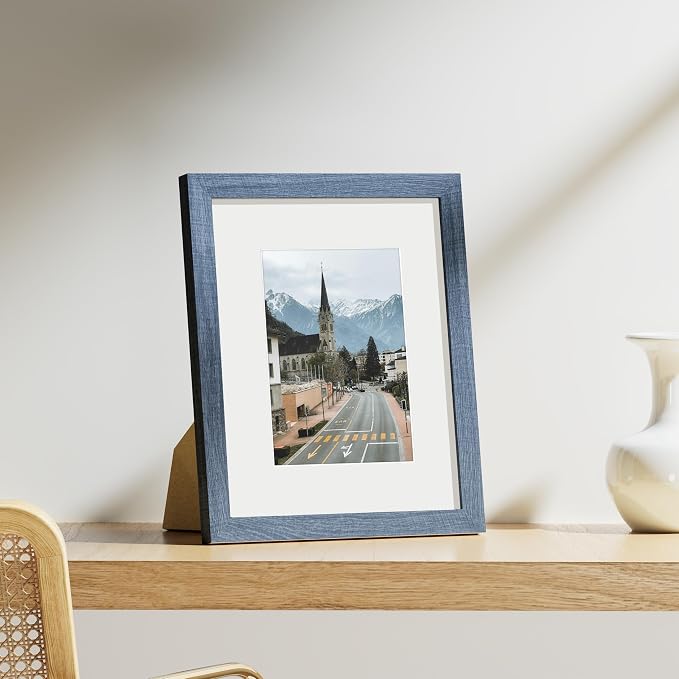 Vittanly 8x10 Picture Frames Set of 9 for Wall or Tabletop Display, Navy | Display Pictures 5x7 with Mat or 8x10 without Mat, Small Photo Frames, Engineered Wood with Shatter Resistant Plexiglass