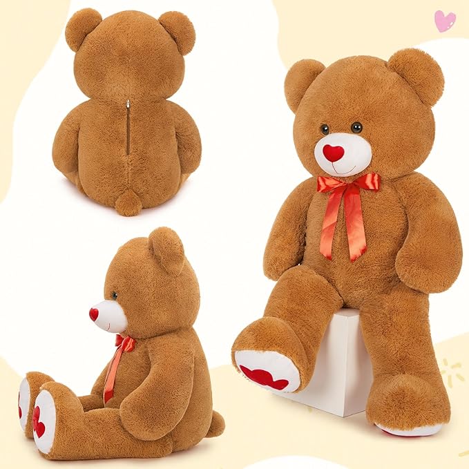 MaoGoLan Giant Teddy Bear Plush 42",Big Teddy Bear Stuffed Animal with Heart Footprints and Heart Nose,Valentines Bear for Girlfriend,Wife,Lover-Anniversary, Birthday,Long Distance,Dark Brown