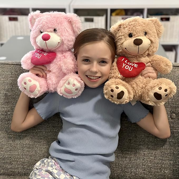 12" Teddy Bear with Heart, Cute Pink Teddy Bear Stuffed Animals for Valentines Soft Bear Plushie Toy Stuffed Bear Plush Gifts for Girlfriend Kid