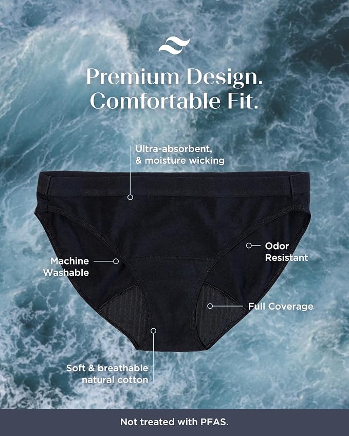 saalt Cotton Bikini Period Underwear | Comfortable, Thin, and Keeps You Dry from All Leaks, Reusable & Washable, Cotton, Bikini