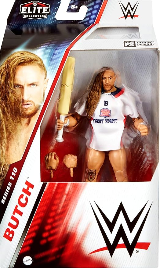 Mattel WWE Elite Action Figure & Accessories, Series #110 Butch 6-inch Collectible with 25 Articulation Points & Swappable Hands