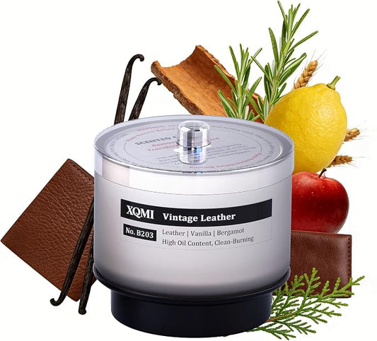 Smart Scented Candle Replaceable Refill with smart chip, Vintage Leather, 4.25oz Large Jar with up to 35 Hour Burn, Giftable